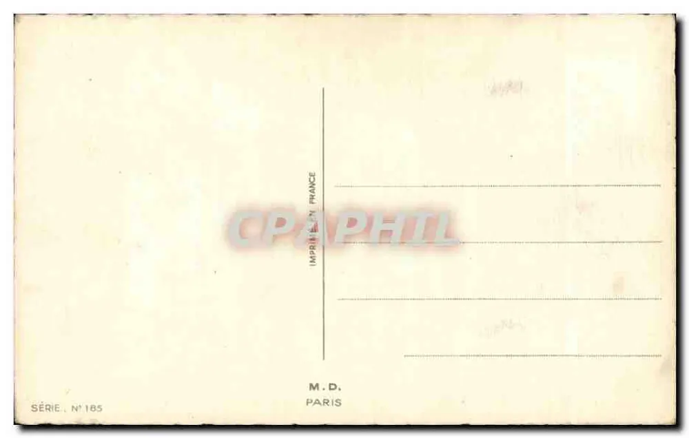 Un homme aux cornes de cerf devant une porte du paradis — scène humoristique — éditeur M.D. et n° de série 185 - Rückseite