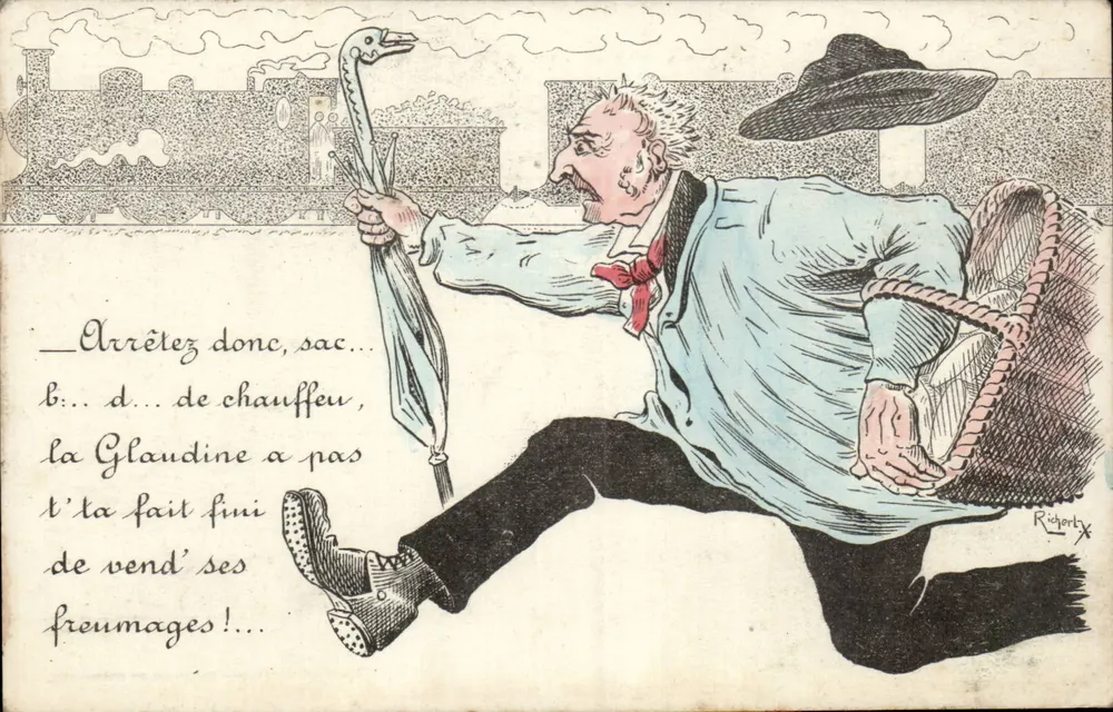 Caricatura de um motorista de trem — Richort — editor Moulin, Chenillat e Roussillon - Frente