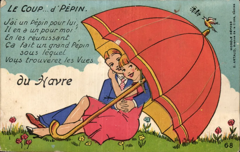 Couple sous parapluie — scène amoureuse avec texte humoristique — G. ARTAUD, Nantes, n°68 - Vorderseite