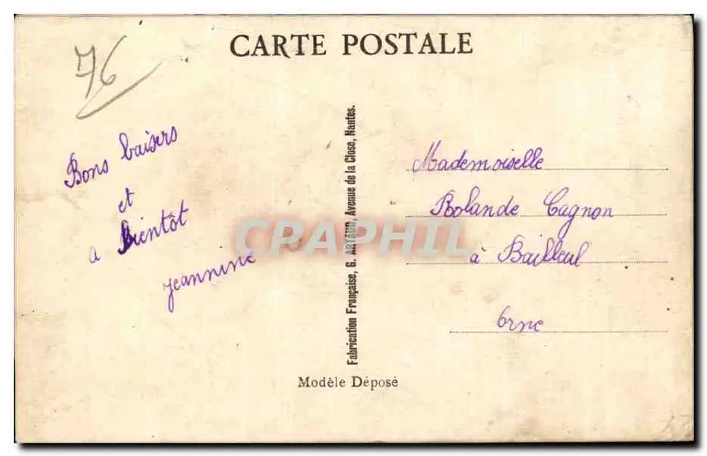 Couple sous parapluie — scène amoureuse avec texte humoristique — G. ARTAUD, Nantes, n°68 - Rückseite