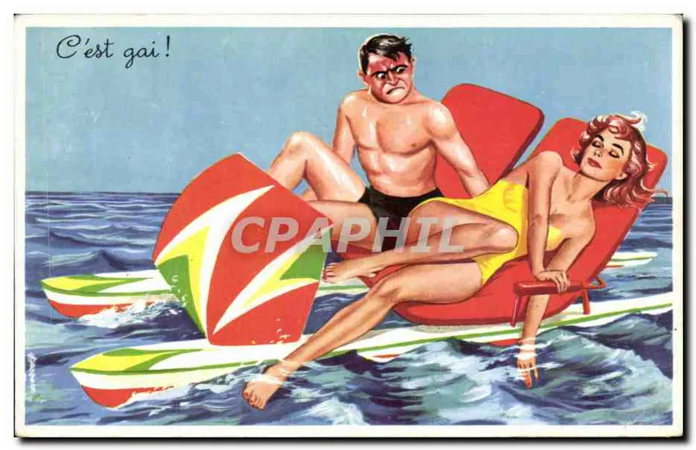 C'est gai! — Illustration eines Paares auf einem Segelbrett — Photocrom, n°493 - Vorderseite