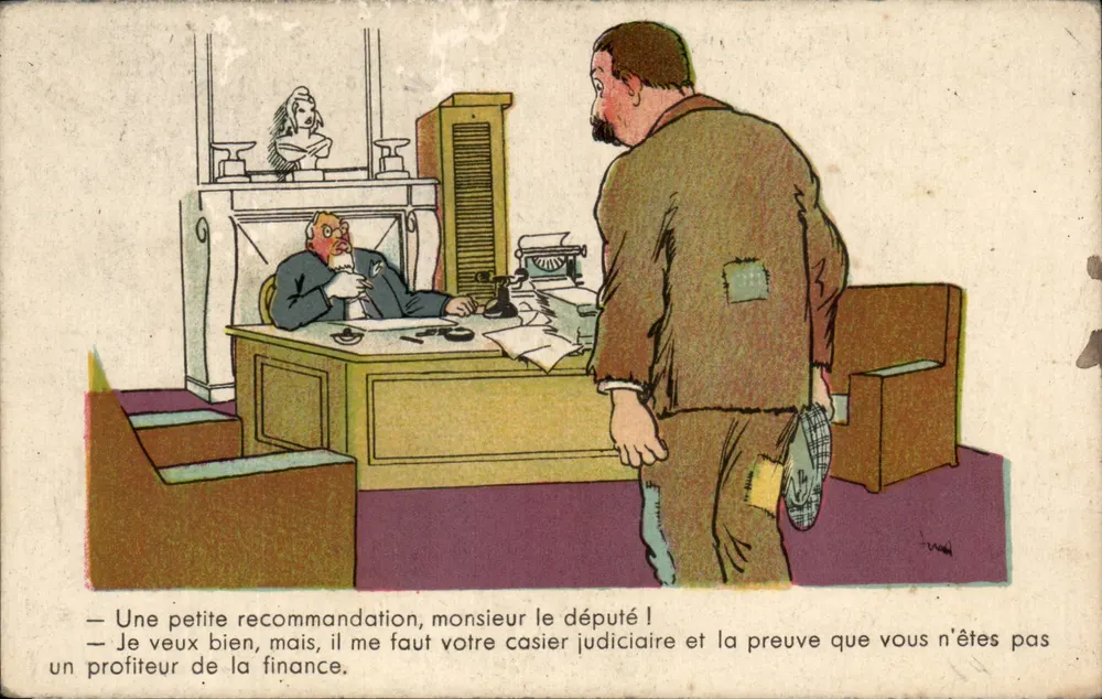 Ein Abgeordneter und ein Bittsteller für eine Empfehlung — Karikatur — P.C. PARIS Nr. 319 - Vorderseite