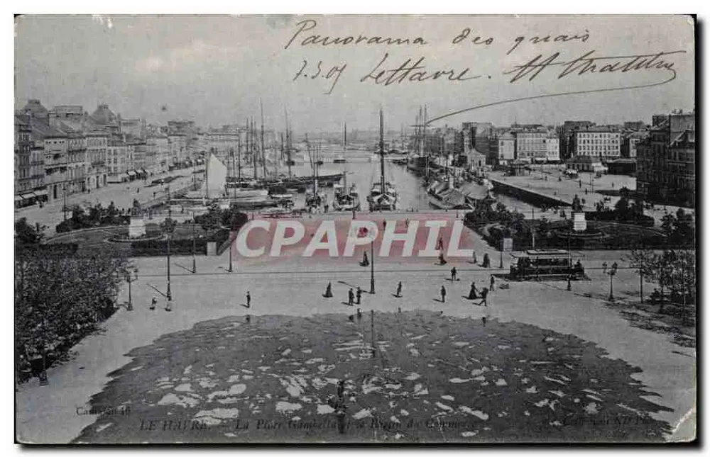 Le Havre — De Place Gambetta gezien vanaf het Kade van het Handel, uitgave C. Charron n°48 - Voorkant