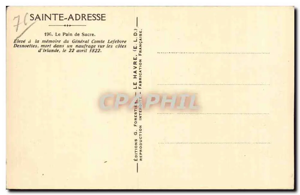 Pory — Gedenkmonument — Éditions G. Forestière, Le Havre - Rückseite
