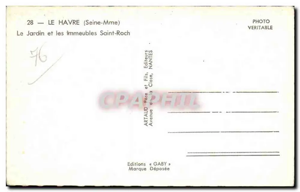 Le Havre — Der Garten und die Gebäude Saint-Roch — Éditions Gaby - Rückseite