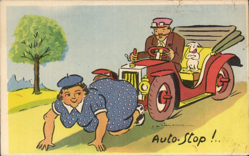 Auto-Stop! — humoristische Szene — J. de P. (unterzeichnet) — Serie - Vorderseite