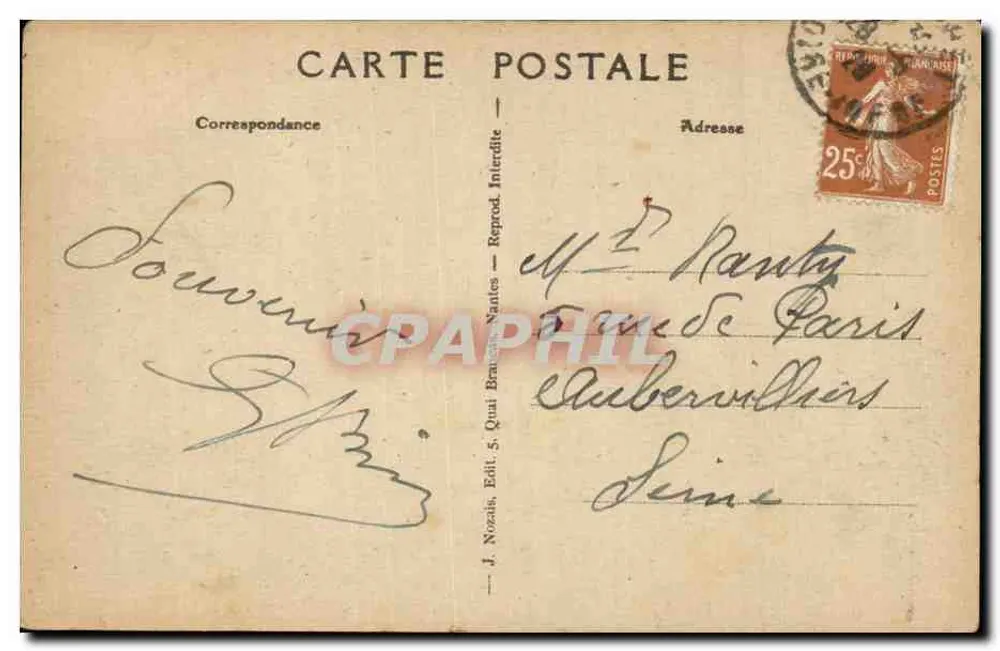 Diversion — J. Nozais, Edição S. Quai Braucon, Nantes — n° 180 - Verso