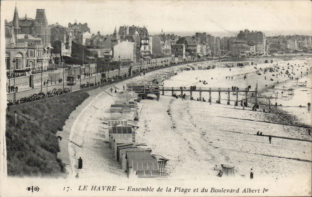 Le Havre — Conjunto da Praia e do Boulevard Albert Ier — Editor: W.D. n°17 - Frente