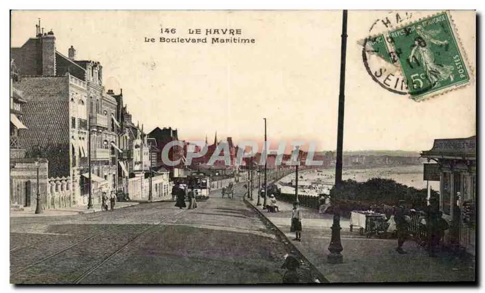 Le Havre — O Boulevard Marítimo — C. Maleyit, fot. edit., Paris - Frente