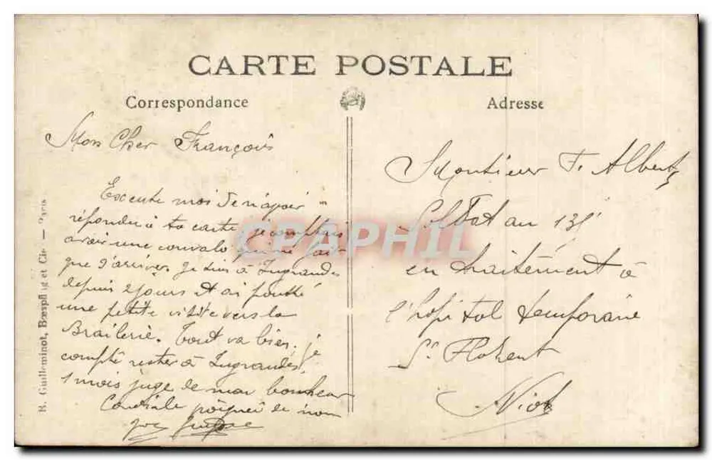 Üniformalı asker — bir şalterli kapı önünde — yayıncı R. Guallemont, Bézignat ve Cie, n° 9706 - Arka yüz