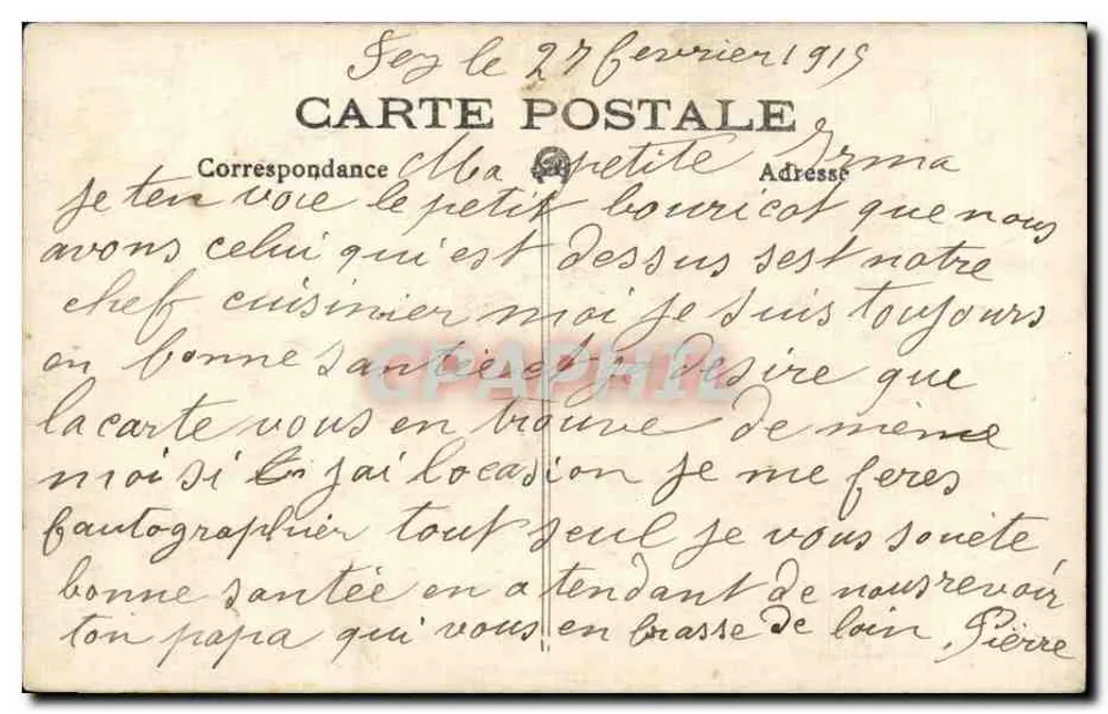 Soldat auf einem Esel — Frankreich, 1915 — Ansichtskarte - Rückseite