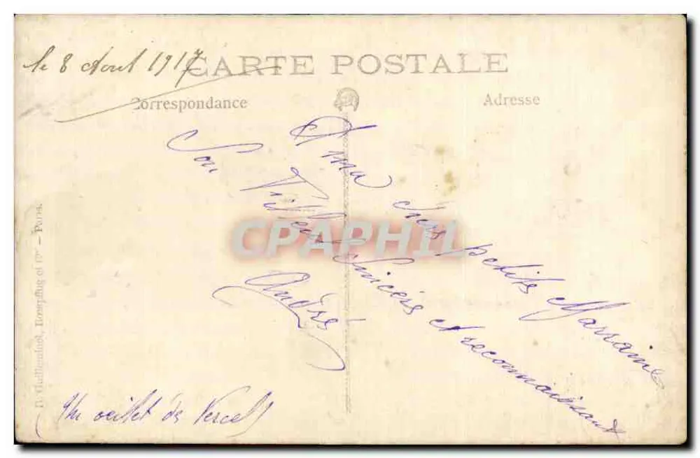 Gruppe Soldaten — vor einem Gebäude mit Ladenfenstern — Verlag B. Guillaume, Écoufoung et fils - Rückseite