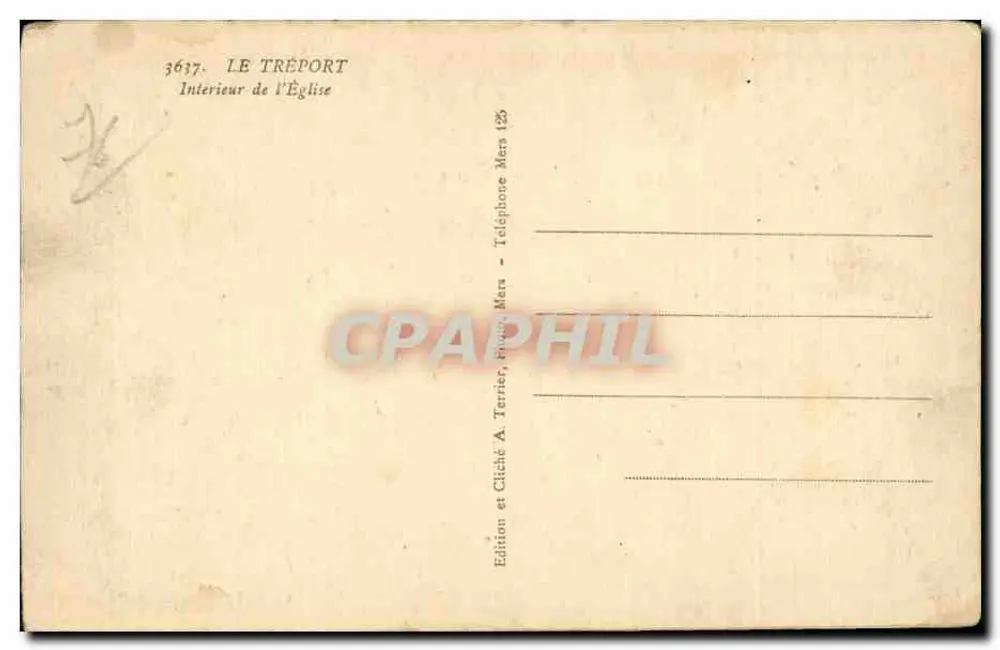 Binnenkant van de kerk — Le Tréport — Uitgave A. Terrier, Le Tréport - Achterkant