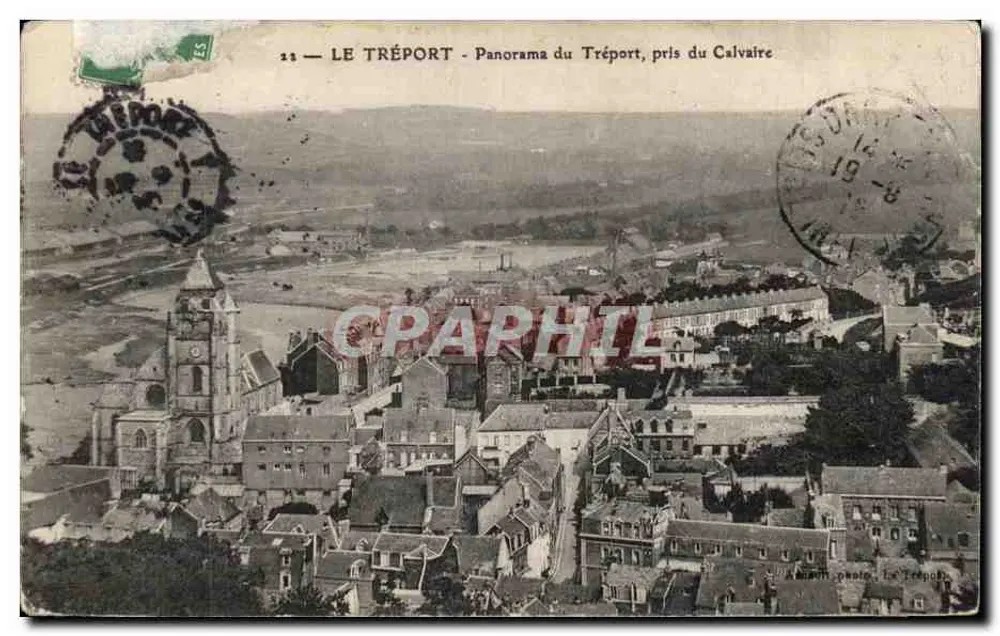 Le Tréport - Panorama van het Tréport, genomen vanaf het Calvaire — uitgever A. Romain, Le Tréport, n°21 - Voorkant