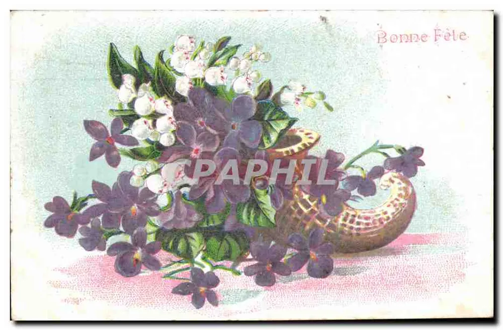 Büschel von Veilchen und Mohnblumen — Frohe Geburtstagskarte — Verlag unbekannt - Vorderseite