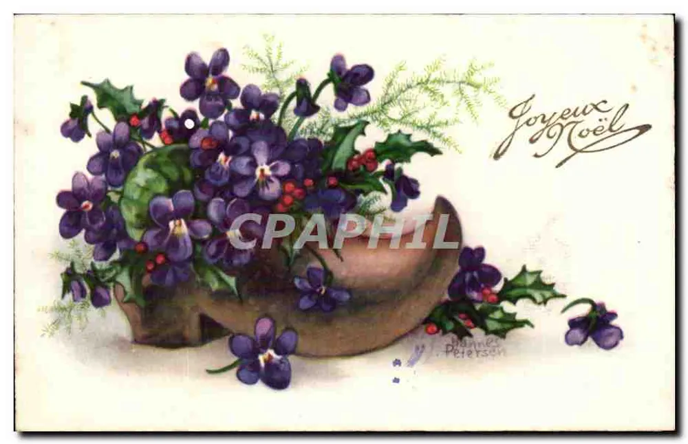 Blütenstrauß aus Violett und Efeu — Frohe Weihnachten — Johannes Petersen - Vorderseite