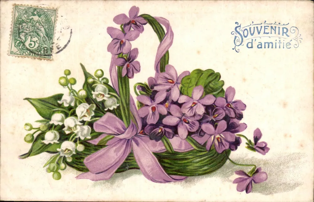 Blumenstrauß aus Violett und Mohnblume — Erinnerung an Freundschaft — Verlag unbekannt - Vorderseite