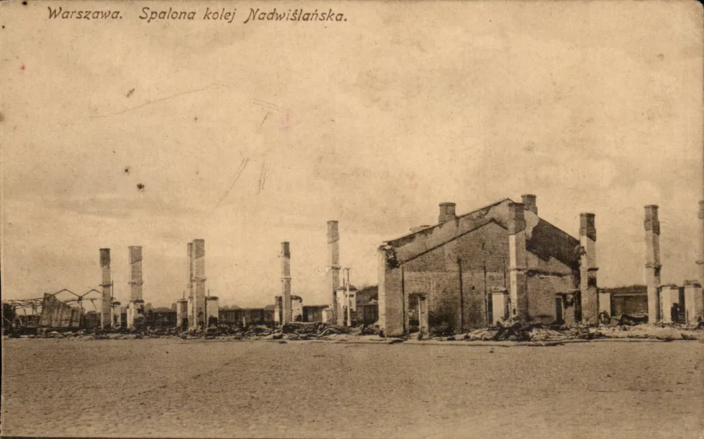 Warschau. Verbrannte Nadwiślańska Eisenbahn — Verleger A. J. Ostrowskiego, Nr. 4. - Vorderseite