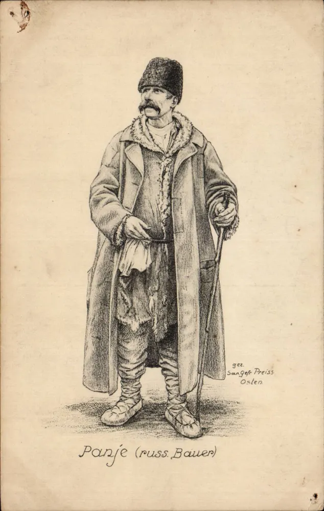 Panje (russ. Bauer) — traditioneller russischer Kleidung — F. Preiss, Berlin - Vorderseite