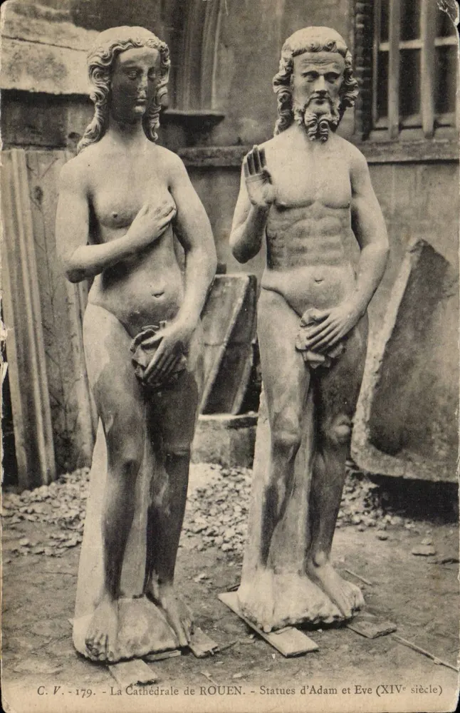 Statuen Adams und Evas — Kathedrale von Rouen — C.P. 179 - Vorderseite