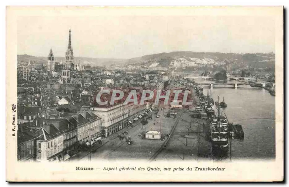 Rouen — Allgemeiner Blick auf die Quais, Aufnahme vom Transbordeur — B.F., Paris - Vorderseite