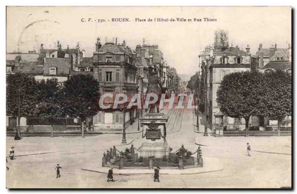 Rouen — Place de l'Hôtel-de-Ville und Rue Thiers — C. V. 330 - Vorderseite