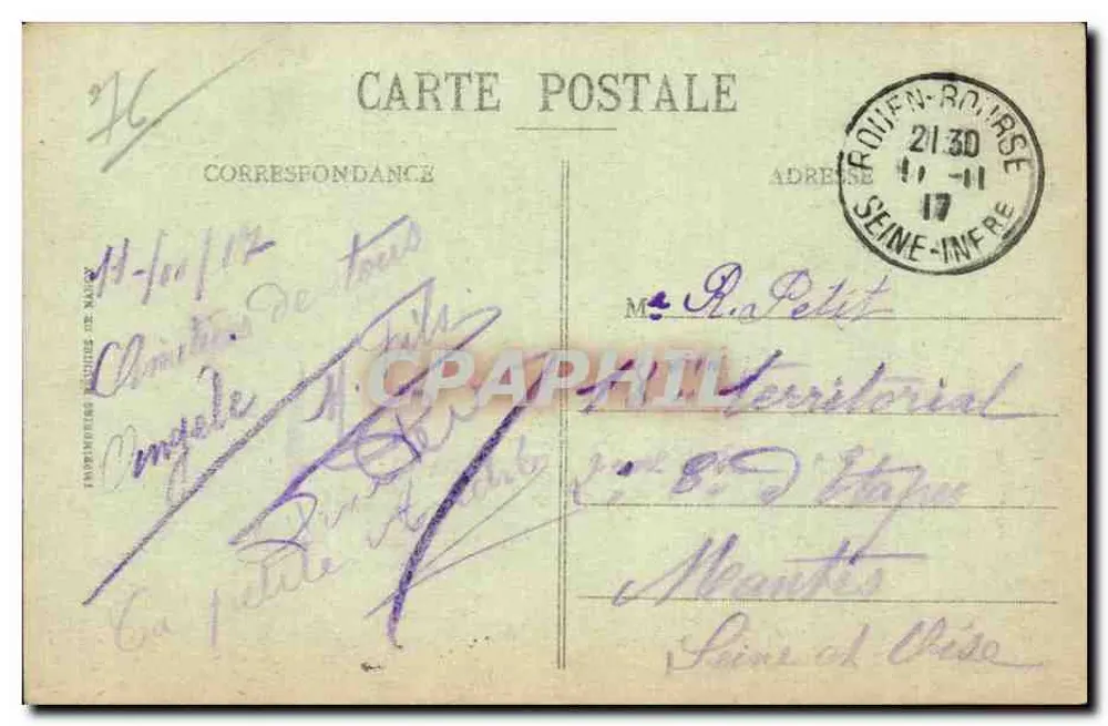 Rouen — Place de l'Hôtel-de-Ville und Rue Thiers — C. V. 330 - Rückseite