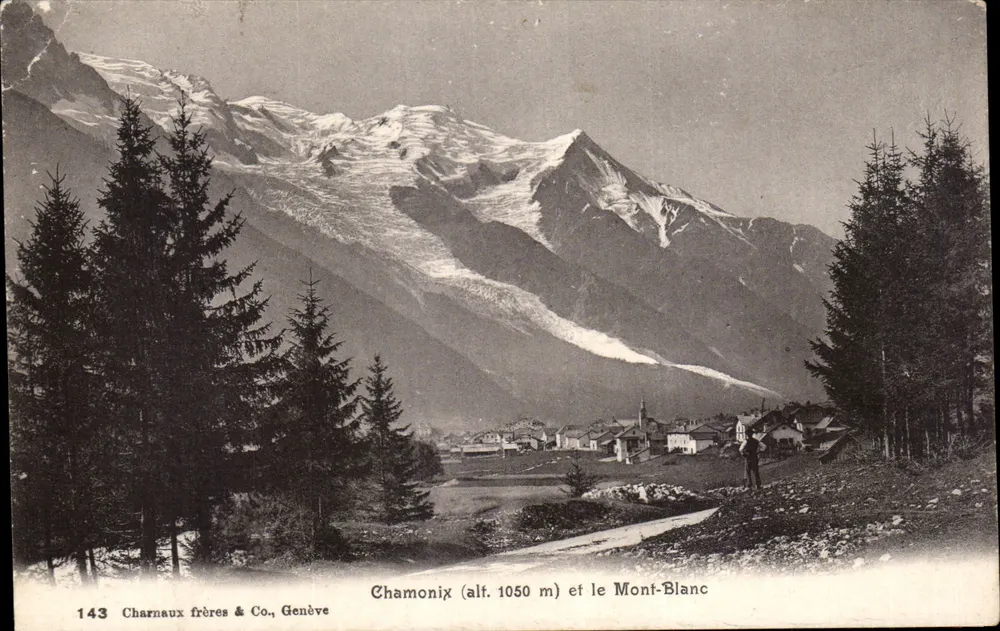 Chamonix (alt. 1050 m) e o Monte Branco — Charnaux frères & Co., Genebra, n° 143 - Frente
