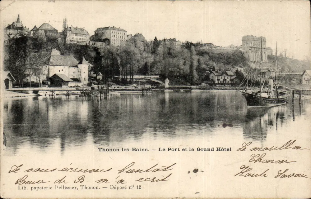 Thonon-les-Bains — Der Hafen und das Grand Hotel — Lib. papeterie Pellissier, Thonon — Eintragung n° 12 - Vorderseite