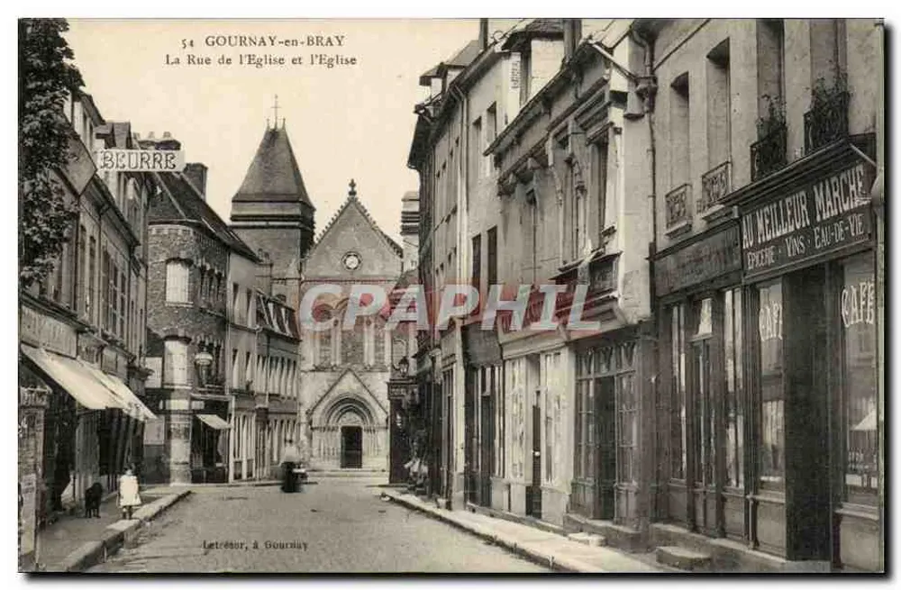 Gournay-en-Bray — Rue de l'Église und die Kirche — Letrézor, in Gournay - Vorderseite