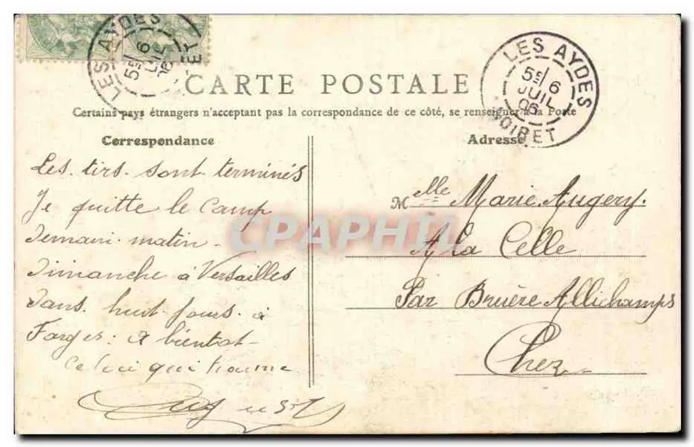 Camp de Cercottès — Erinnerungskarte vom Camp de Cercottès — B.F. — unbekannter Verleger - Rückseite