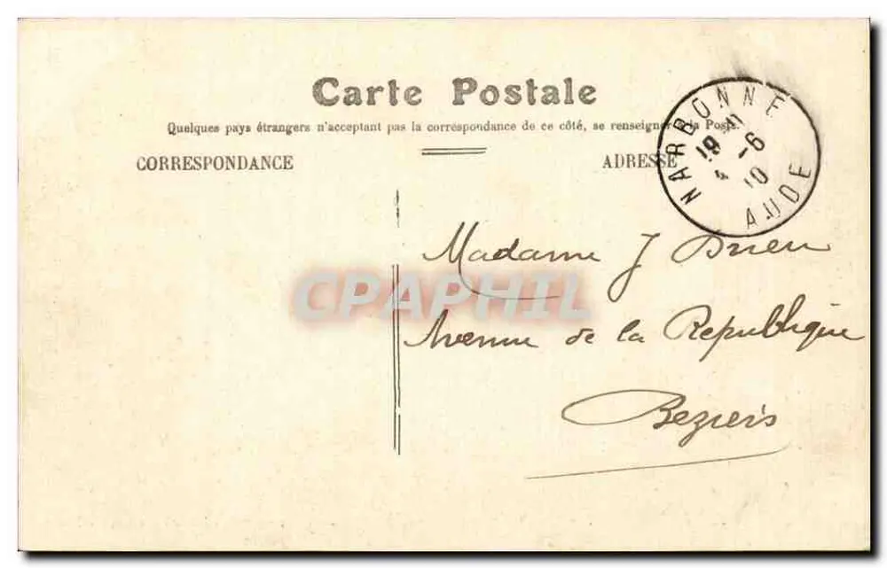 Narbonne — A Promenade des Barques — Edit. especial em Paris - Verso