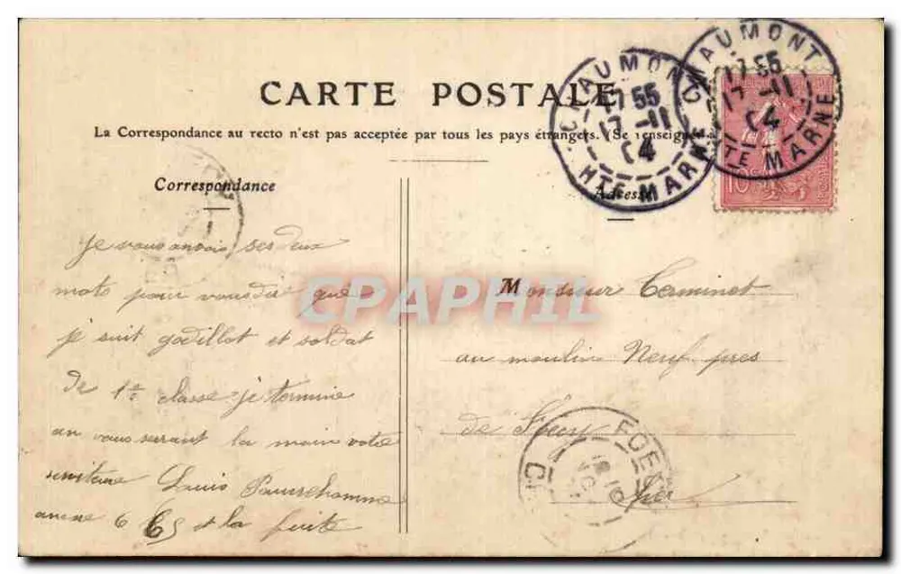 Chaumont — 109e Infanterie — Die gefesselte Pause von Demontiers - Rückseite
