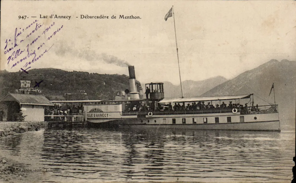 Annecy Gölü — Menthon Limanı — Annecy Şehir Hattı Vapuru — Yayımcı Billet phot, Annecy, no 947 - Ön yüz