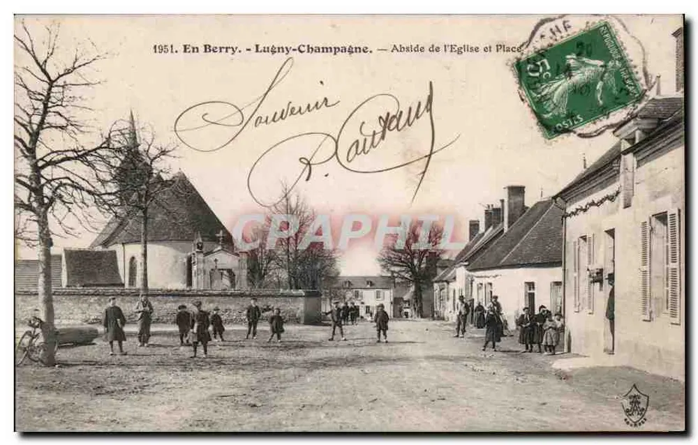 Lugny-Champagne — Apsis der Kirche und Platz — A. Auxenfans, Verleger, Bourges - Vorderseite