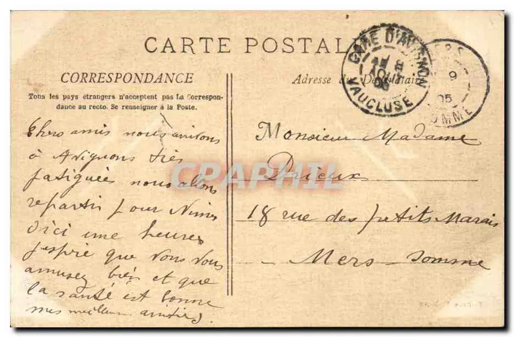 Avignon - Place de l'Horloge — Edição F. Beau, n° 7095 - Verso