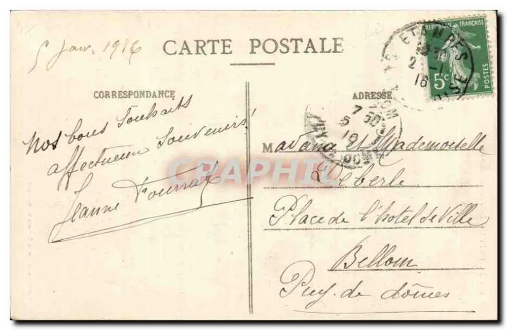 एटैंप्स - ला टूर सेंट-मार्स — संग्रह और क्लिचे ई. रामो, एटैंप्स, नंबर 292 - पीछे