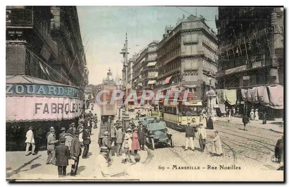 Marseille - Rue Noailles — vista animada com trêmio e loja Zouard-Fabrique — editor não identificado, n° 69 - Frente