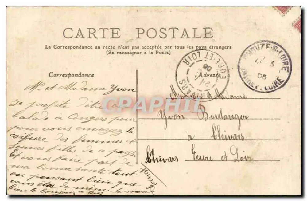 Coiffes Angevines — jovem mulher em traje tradicional segurando um cesto — P. Pionis, N° 86 da Coleção G. L. D. de Rantès - Verso