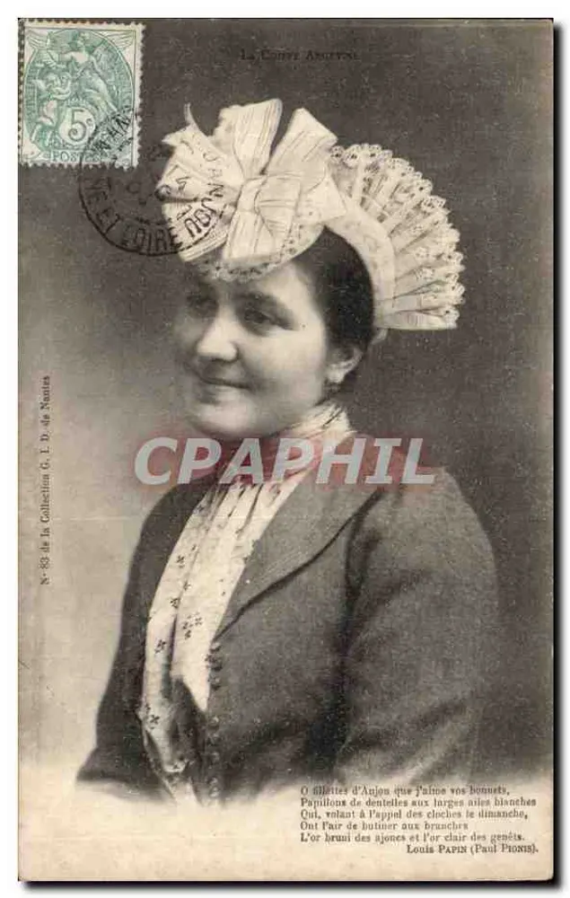 Mulher com chapéu de babados — A Coiffe Angévine — Louis Papin (Paul Pionis) — N° 82 da Coleção G. L. D. de Nantes - Frente