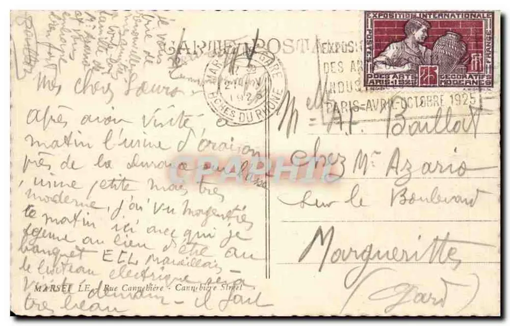 Marselha - Rue Cannebière - Cannebière Street — vista da rua com trem e comércios — editor não identificado - Verso