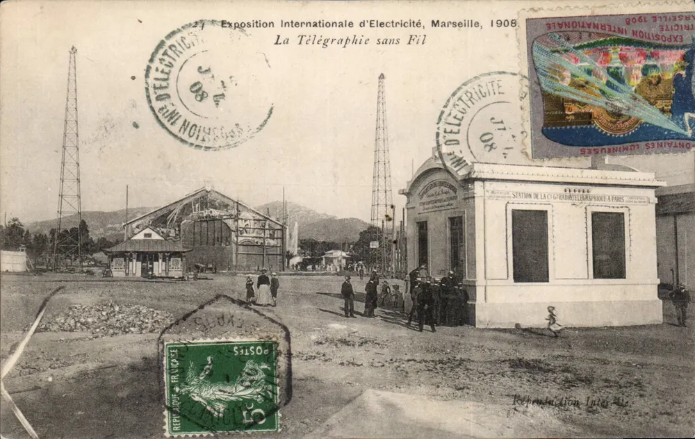 Internationale Elektroausstellung, Marseille, 1908 — Funktelegraphie — Funktelegraphenstation der C.G.R. in Paris - Vorderseite
