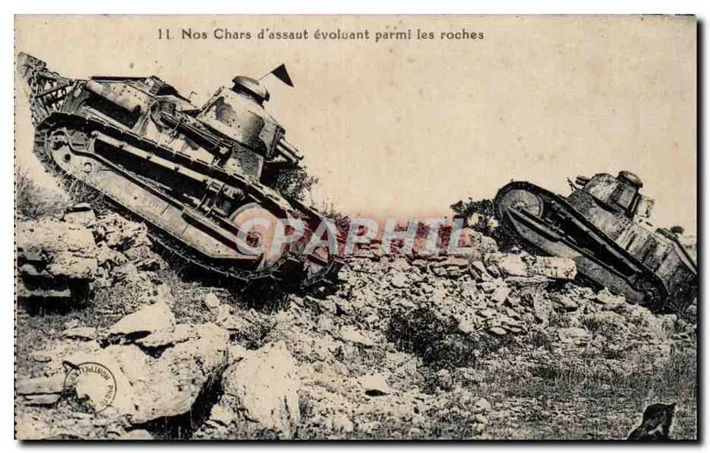 Panzer, die sich unter den Felsen bewegen — Serie 11 — Phototypie A Bordone, 16, rue de la Valfère, Montpellier - Vorderseite
