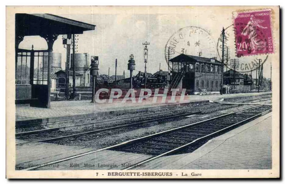 Berguette-Isbergues — A Estação — Photo Hanzig, Edit. Mme Leturgie, Molinghem - Frente