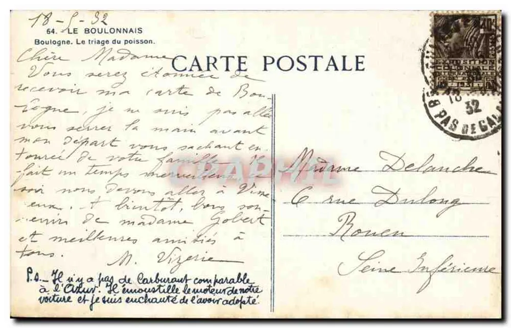 Boulogne-sur-Mer — Fischsortierung — C.L. A. Deseille, Nr. 64 - Rückseite