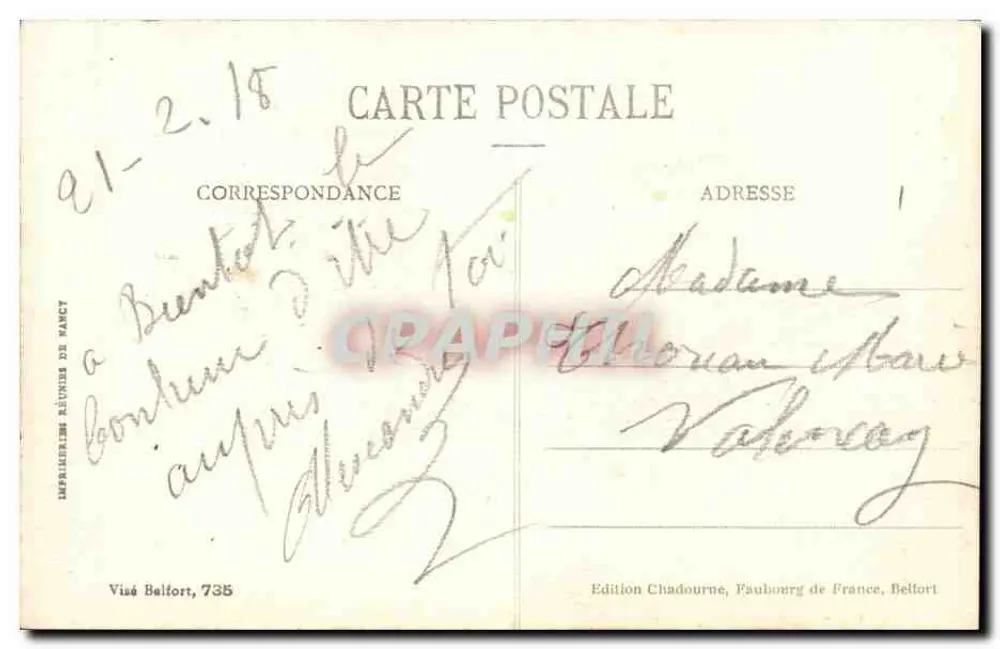 Kus — D'ALSACE — Uitgave Chadourne, Belfort - Achterkant