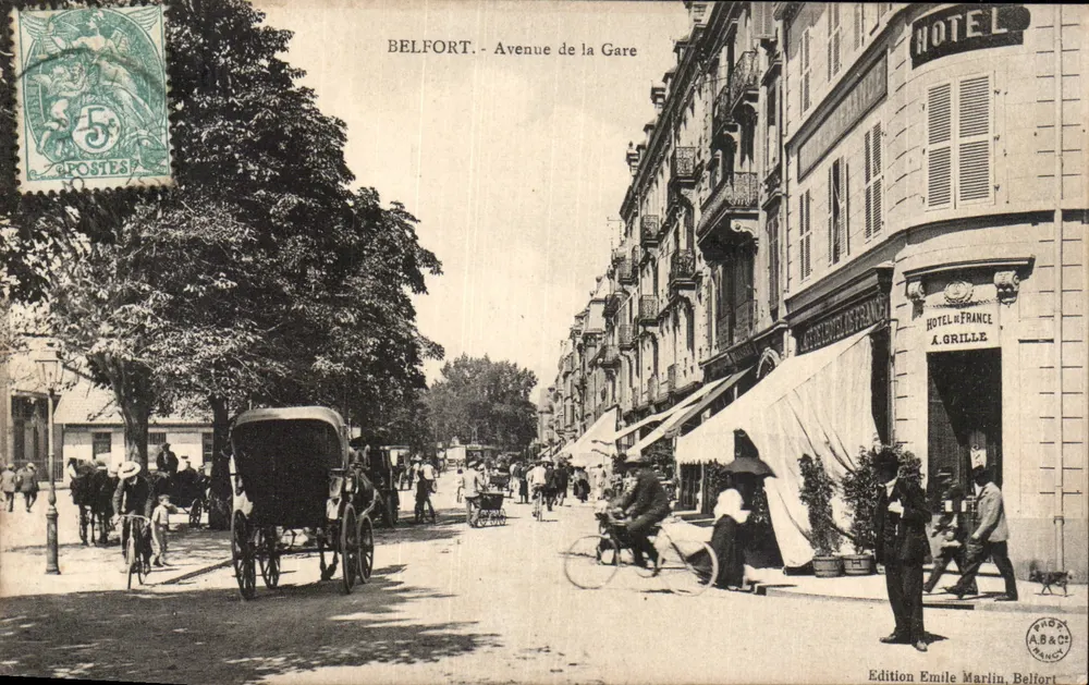 Belfort - Avenida da Gare — Hotel de France A. Grille — Edição Emile Marlin, Belfort - Frente