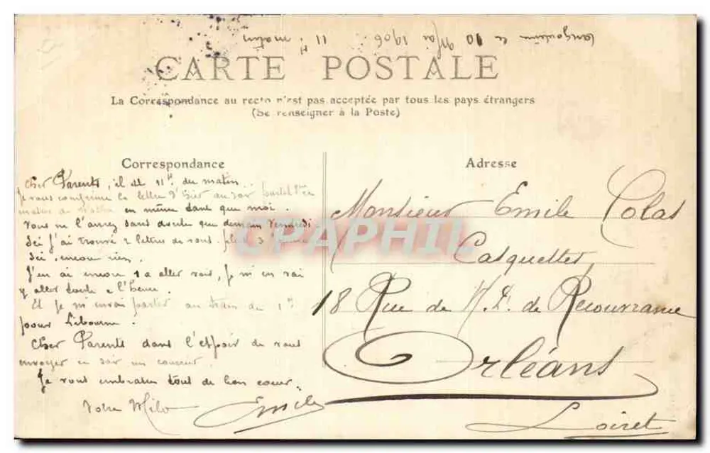 Angoulême - A Postagem — Editor: Sociedade Anônima das Cartas Postais Francesas, n°21 - Verso