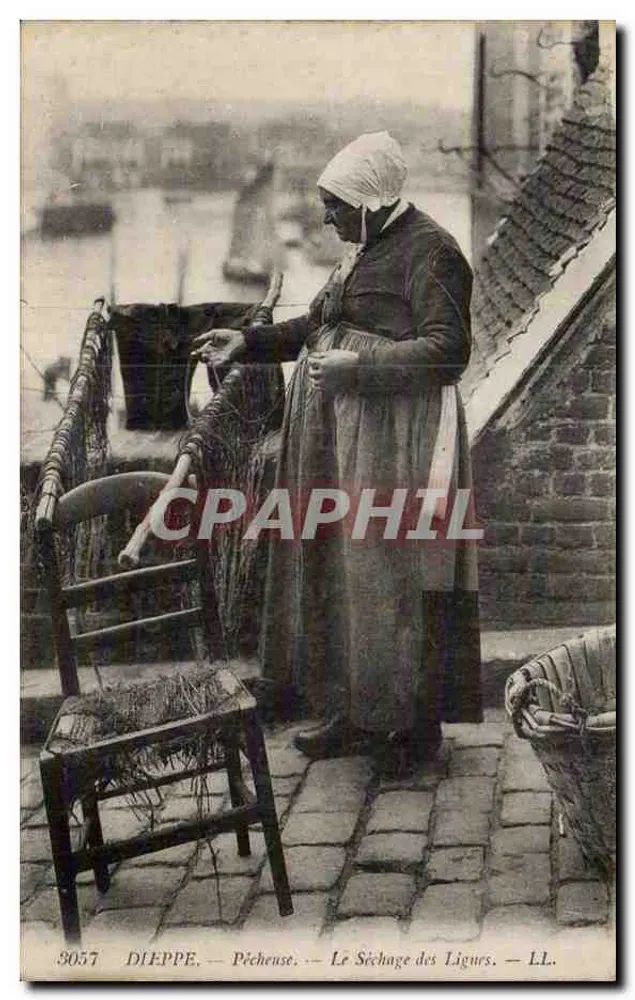 Dieppe — Visseres — Het Drogen van de Haaklijnen — LL. n° 3057 - Voorkant