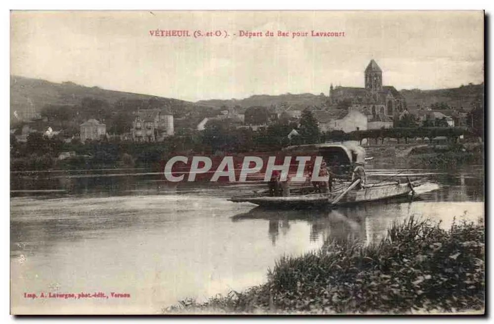 Vétheuil (S.-et-O.) — Abfahrt des Fährschiffs nach Lavacourt — Imp. A. Laturgues, phot.-édit. Verneuil - Vorderseite